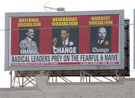 obama hitler Lenin  требуем перемен фото с сайта http://www.care2.com/causes/politics/blog/billboard-depicts-obama-gay/