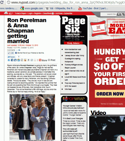 Ron Perelman and Anna Chapman getting married NYTimes Chapmananna.com