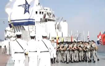 Chinese military guard parade on board ex-Russian carrier Minsk