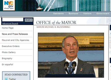 Мэр Нью-Йорка М Блумберг. Сайт NYC.gov
