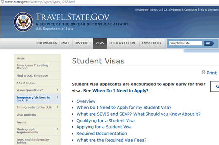 Студенческие визы в США. Правительственный сайт.