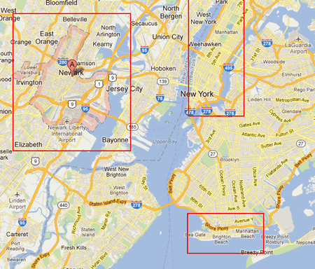 От Брайтон Бич до Ньюарка карта Нью-Йорка