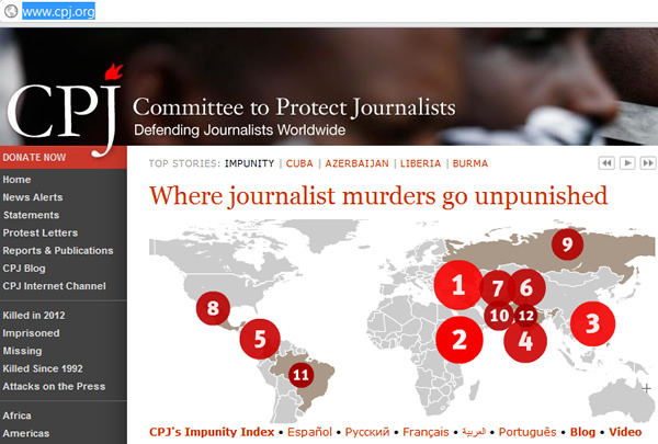 Where journalist murders go unpunished Russia N9 Map