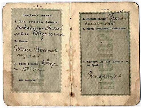 Пасспорт жены прапорщика.  Россия 1895. 