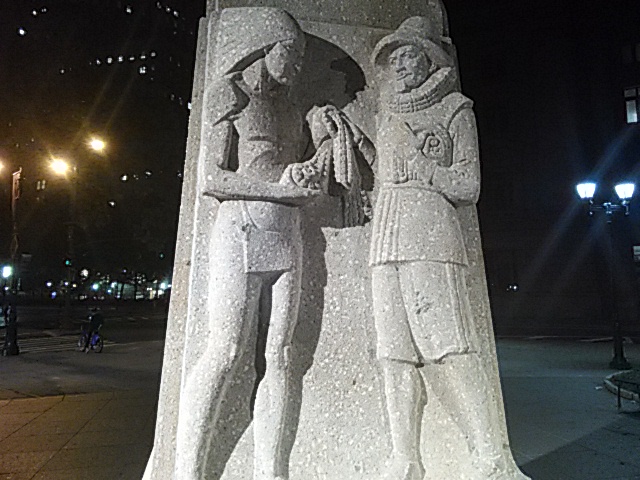 Памятник основания Нью-Йорка. Покупка голландцами земли у американского индейца
