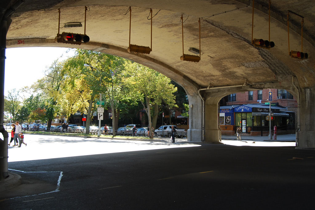 Brighton Beach Brooklyn New York view under Subway to Ocean 