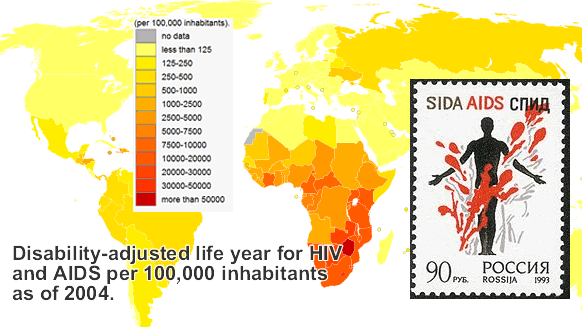Карта распространения СПИДа на 100 000 жителей
