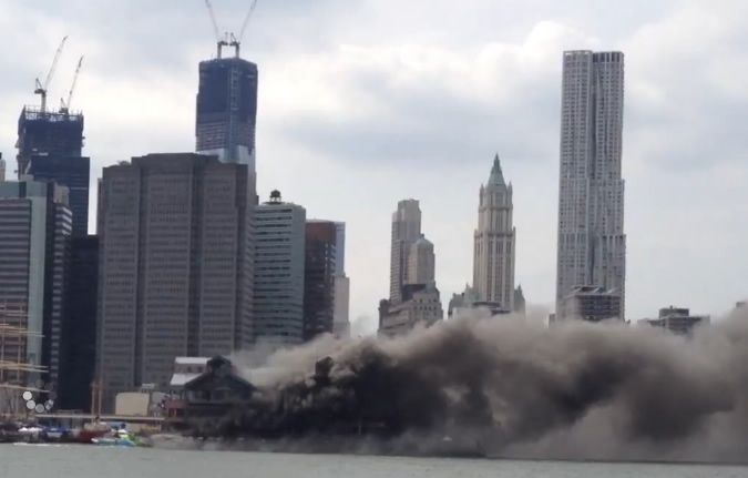 Seaport fire breaks Manhattan NY New York brooklyn bridge fire
