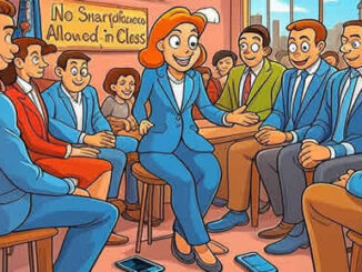 Новости Нью-Йорка. Губернатор штата Нью-Йорк Хокул запрещает сотовые телефоны - смартфоны, айфоны в школах - карикатура шарж юмор американские политики