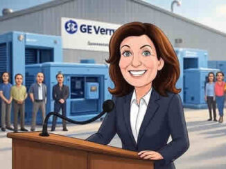 Новости штата Нью-Йорк рассказывает Кэти Хокул возле завода