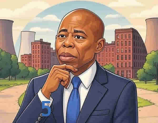 Нью-Йорк . Мэр Эрик Адвмс  рисунов в стиле  мультфильма