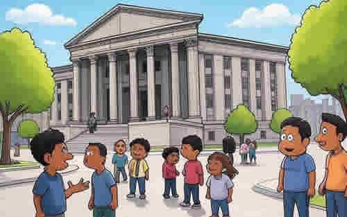 Новости Нью-Йорка - нелегальные иммигрвнты на улицах возле суда - шарж