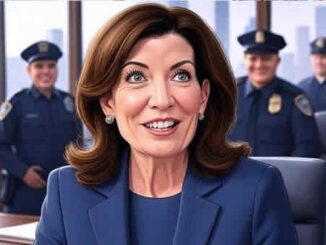 Новости Нью-Йорка. Губернатор Хочул о безапасноти и полиции Нью-Йорка - лицо Хочул шарж