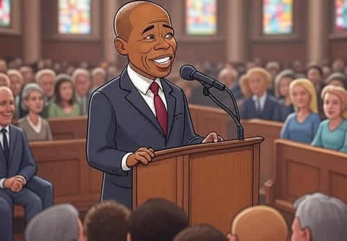 Ноаости СЩА Нью-Йорк. Мэр Нью Йорка Адамс в церкви