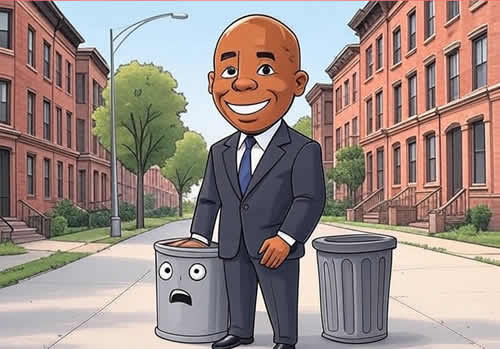 Новости Нью-Йорка. Мэр Адамс и мусорники - шарж карикатура