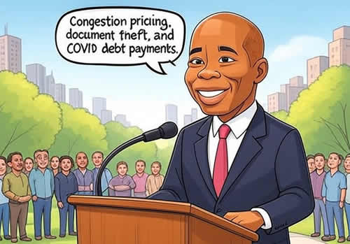 Новости Нью-Йорка. Мэр Эрик Адамс рассказывает о плате за пробки, краже документов и выплате задолженности по COVID