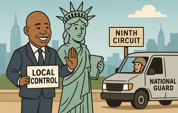 Новости Нью-Йорка. Мэр Адамс , статуя Свободы и национальная гвардия и армия США