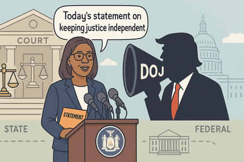 New York Attorney General Letitia James today issued the following statement after she was indicted by the U.S. Attorney’s office of the Eastern District of Virginia.