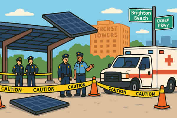 A loose solar panel fell from its mount and struck a 76-year-old woman Sunday in Brighton Beach, police say
