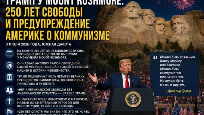 Дональд Трамп у Mount Rushmore: 250 лет свободы и предупреждение Америке о коммунизме -