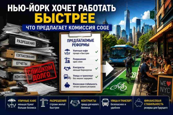 Нью-Йорк Комиссия по повышению эффективности работы правительства опубликовала предварительный отчет — главное отрытие: бюрократия работает медленно