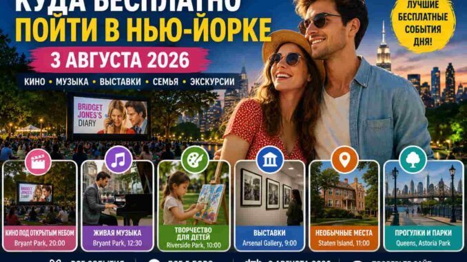 Куда бесплатно пойти в Нью-Йорке завтра: лучшие события 3 августа 2026 года