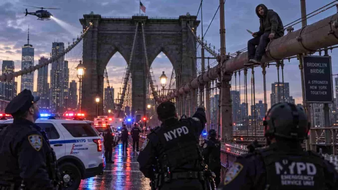 NYPD застрелила мужчину с ножом на Бруклинском мосту после почти часа переговоров - news image