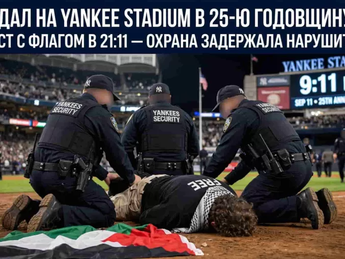 Скандал в Бронксе в 25-ю годовщину 9/11: на поле Yankee Stadium выбежал болельщик с палестинским флагом ровно в 21:11 — видео взорвало соцсети -