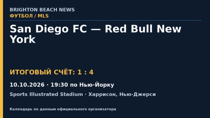 Результат — Футбол: San Diego FC — Red Bull New York — 10.10.2026 · 19:30 по Нью-Йорку, Sports Illustrated Stadium