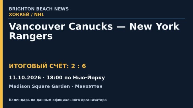 Результат — Хоккей: Vancouver Canucks — New York Rangers — 11.10.2026 · 18:00 по Нью-Йорку, Madison Square Garden
